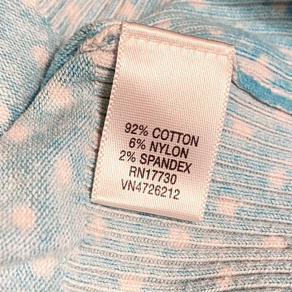 Cherokee Blue White Polka Dot Button Front Cardigan Sweater Ribbed 3/4 Sleeve XL - Picture 6 of 15